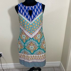 Nine West Sheath Dress Pockets Peep Hole Front Sleeveless Paisley